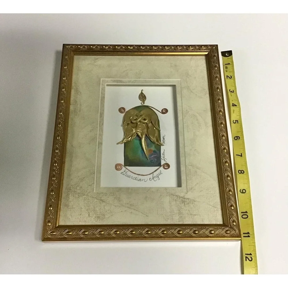 Guardian Angel Mixed Media Framed Wall Art Gold Tone Signed by Katherine‎ Moser